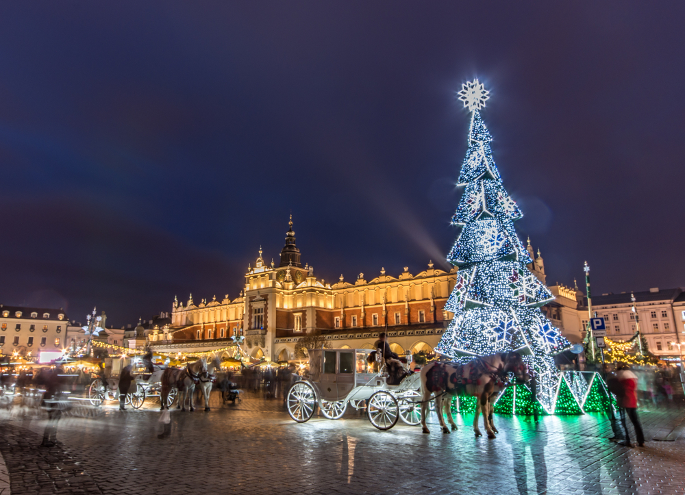 Krakow Christmas Market Europe Old Town Horse Carraige