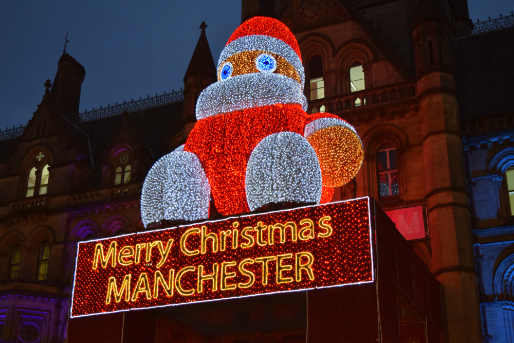 Manchester Festive Christmas Market Big light up Santa