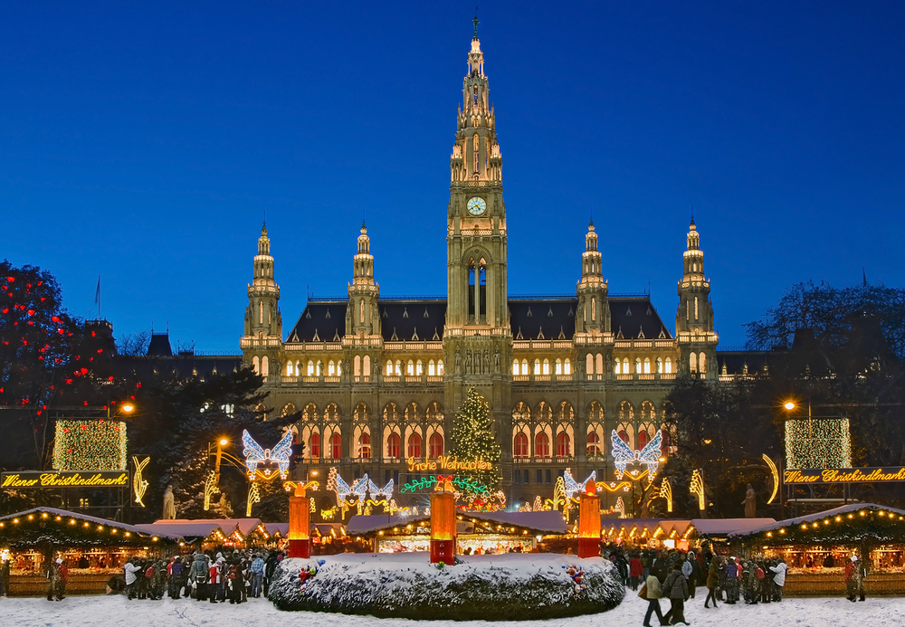 Vienna Christmas Market Town Centre Cathedral at Night